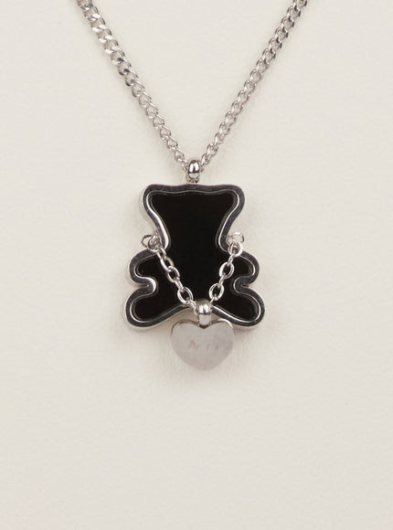 flat-bear-double-layer-necklace-black-im531