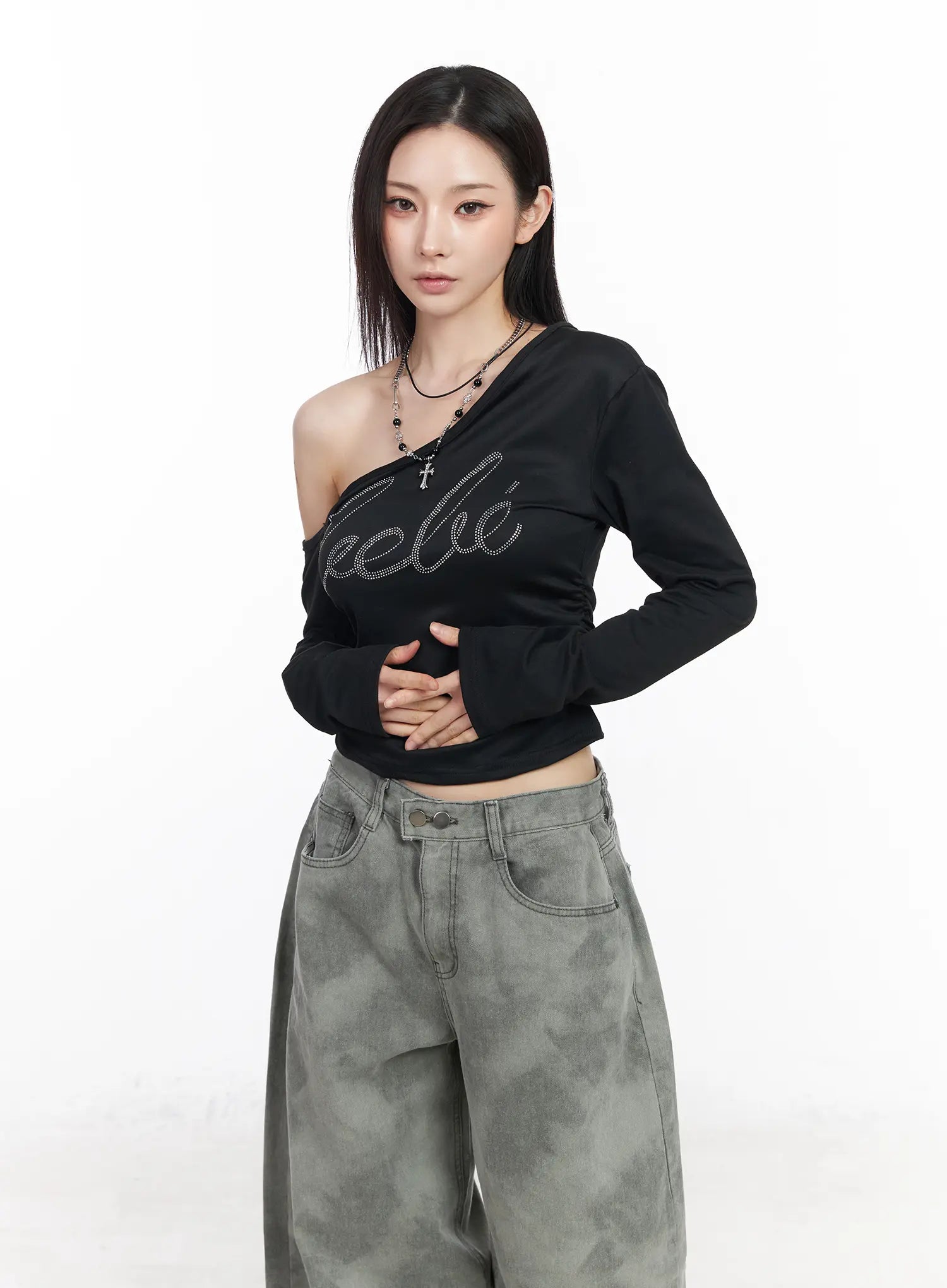 rhinestone-asymmetric-off-shoulder-long-sleeve-top-cm519