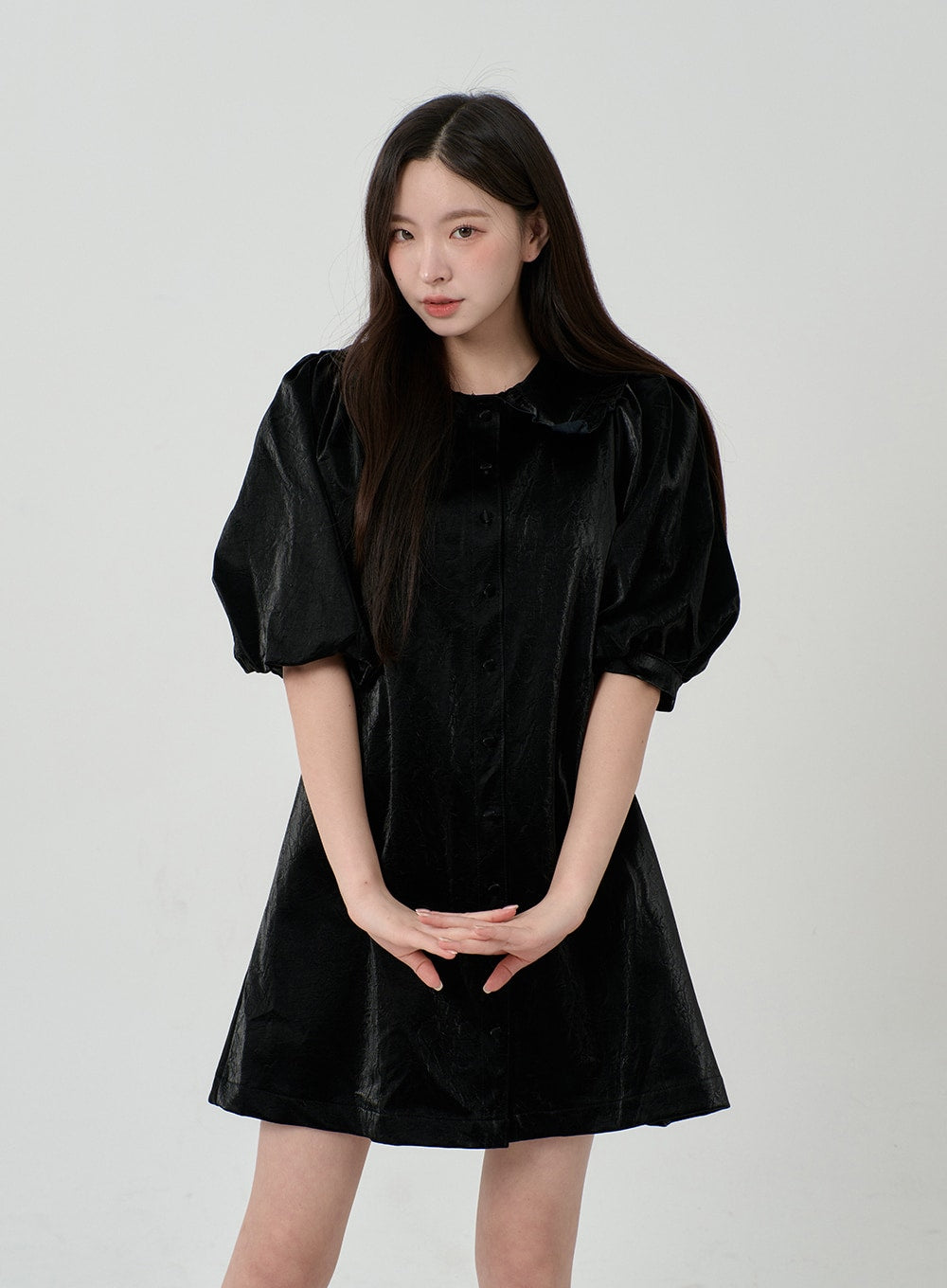 Puff Sleeve Faux Leather Mini Dress BD12