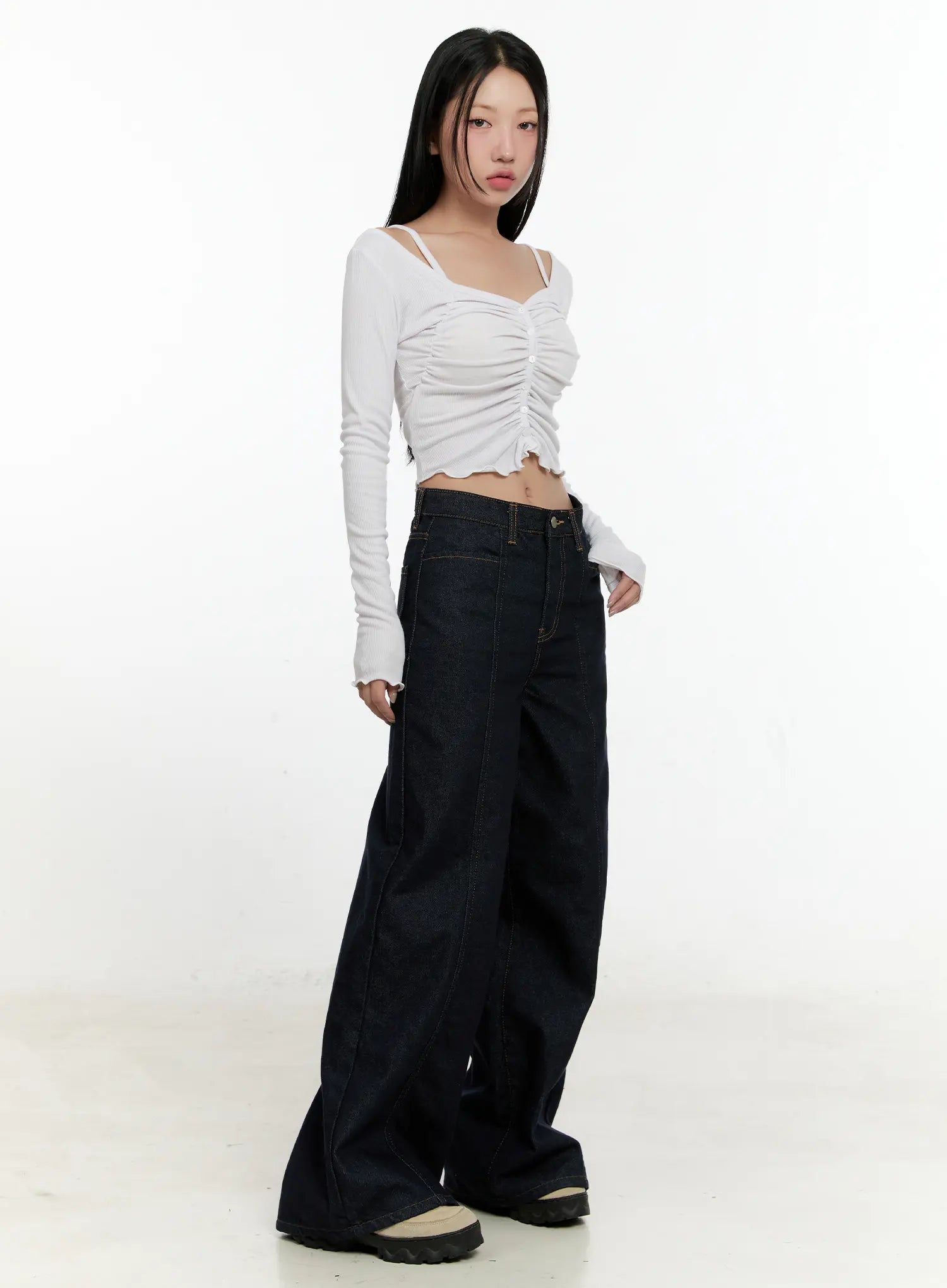 off-shoulder-ruched-long-sleeve-top-cn506