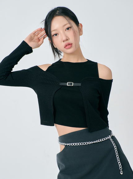 Layered Off-Shoulder Buckle Top BD23
