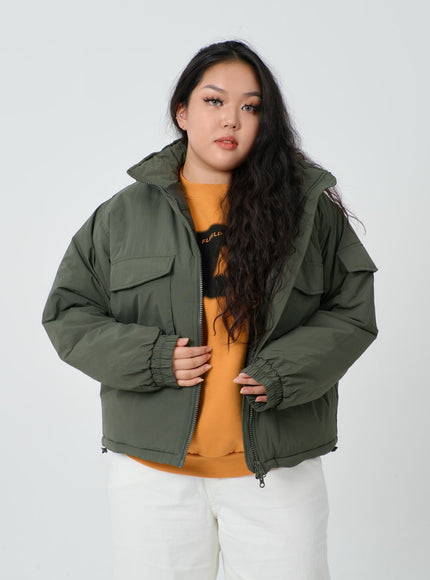 Plus Twin Front Pocket Hoodie Puffer Jacket ID27