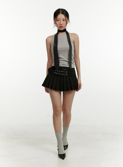 belted-pleated-mini-skirt-cy408