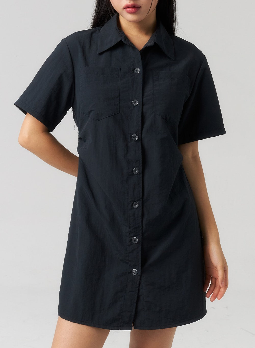 nylon-mini-shirt-dress-cu329