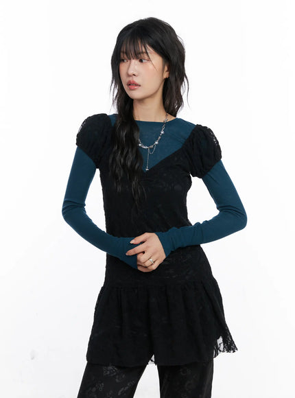 lace-shirred-mini-dress-co507