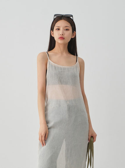 Wrinkle Sheer Cami Maxi Dress CJ08