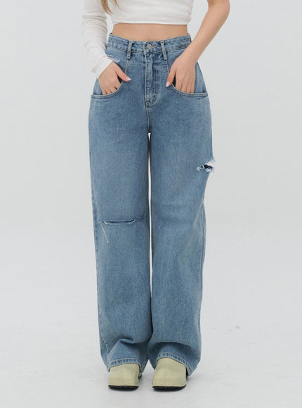Torn Wide Leg Jeans C1002