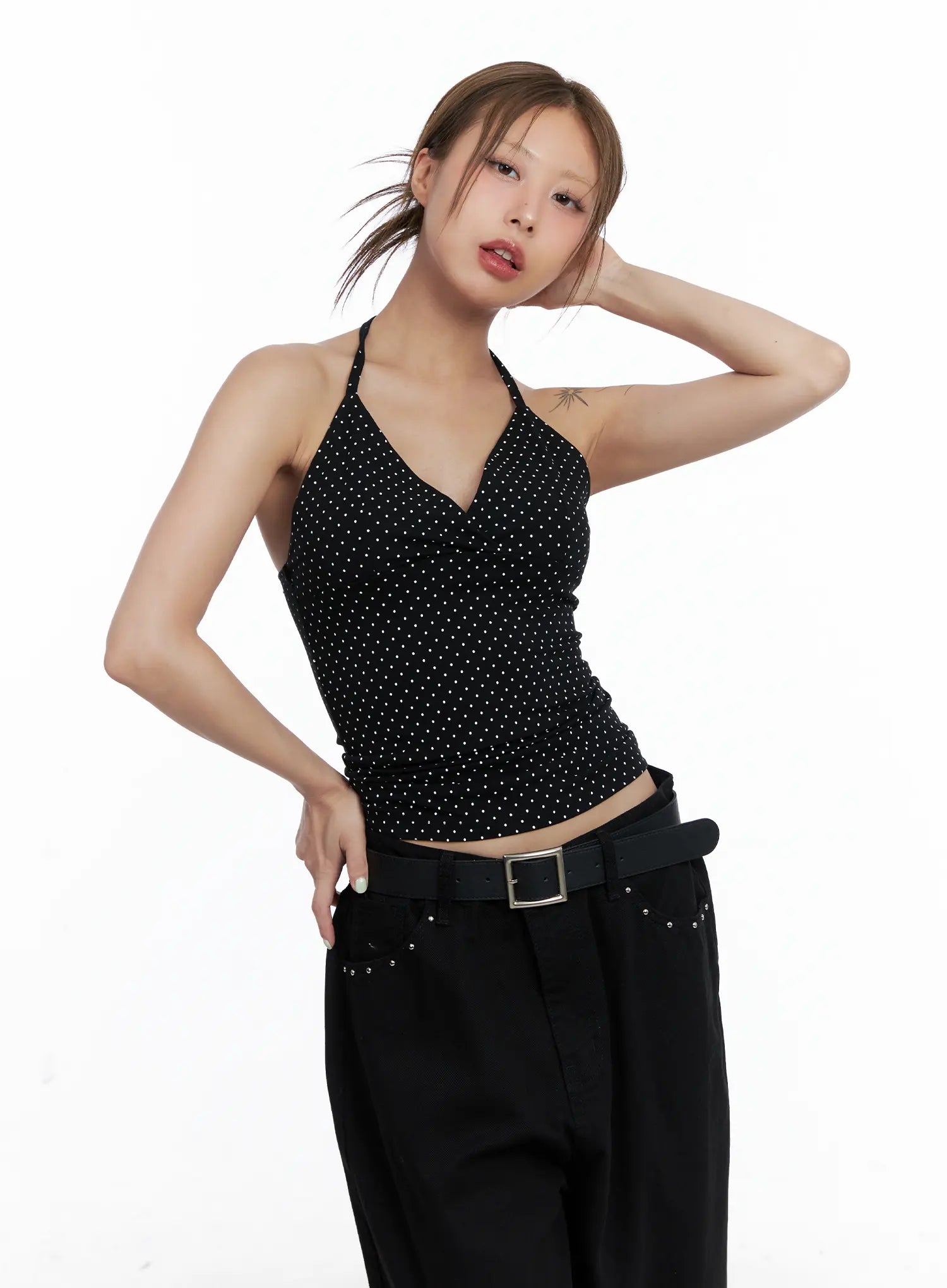 polka-dot-halter-v-neck-sleeveless-top-cl511