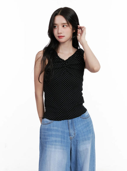 polka-dot-ruffle-scrunch-top-cl516