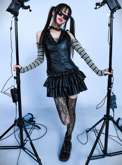 faux-leather-ruffle-mini-skirt-cd522