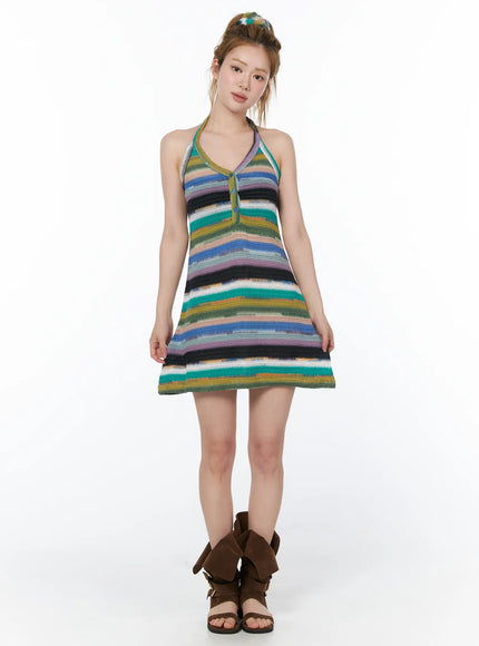 Striped Halter Knit Mini Dress CY506