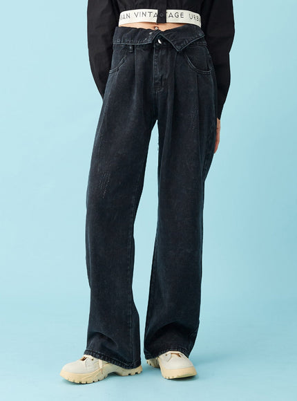 Four Buttoned Open Black Jeans CU8