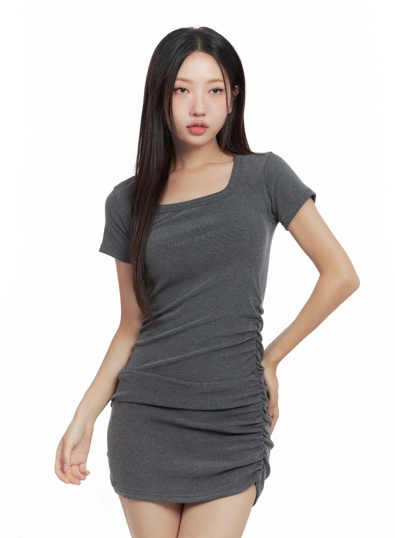 shirred-square-neck-mini-dress-cl508