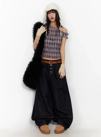 plaid-off-shoulder-blouse-in503