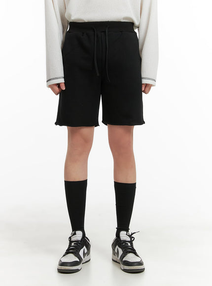 mens-destroyed-hem-cotton-shorts-ia402 / Black