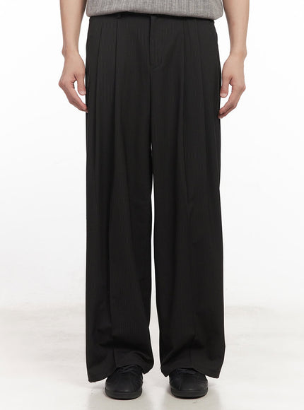 mens-striped-pintuck-tailored-pants-ia510 / Black