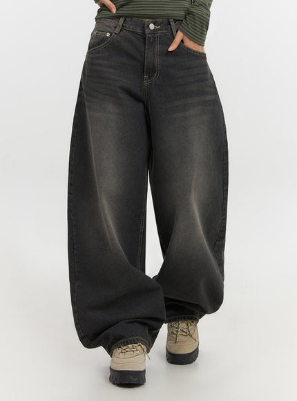 skyla-washed-wide-leg-baggy-jeans-if511 / Black