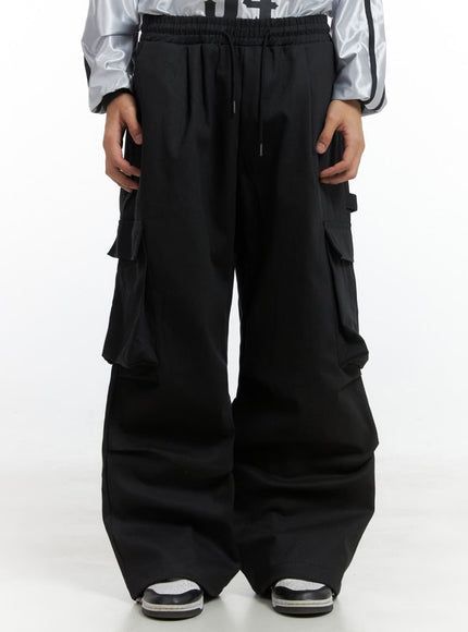 mens-cargo-maxi-wide-leg-pants-io402 / Black