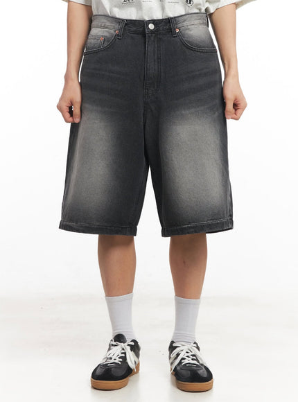 mens-wide-fit-washed-jorts-ia521 / Black