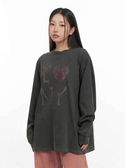 cotton-graphic-oversize-cardigan-in415 / Black