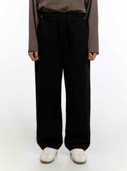 mens-classis-cotton-solid-wide-pants-is412 / Black