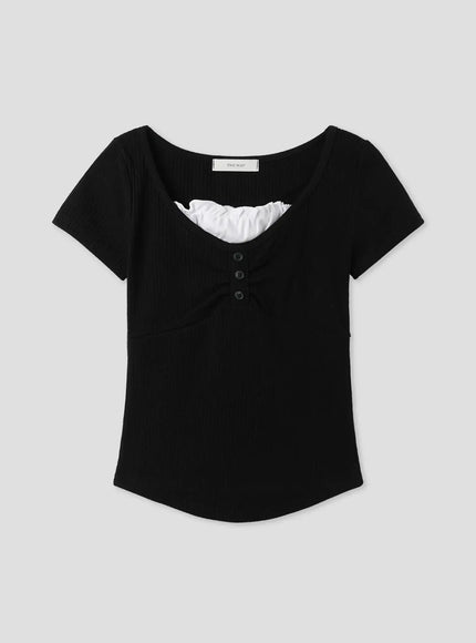 layered-lace-slim-fit-tee-iu526 / Black
