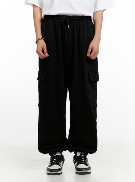 mens-cotton-cargo-sweatpants-ig402 / Black