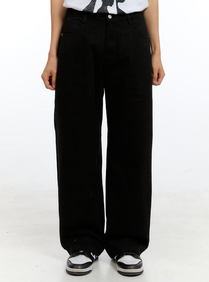 mens-solid-cotton-wide-leg-pants-black-ig422 / Black