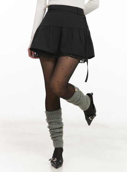 lace-buckle-flare-mini-skirt-im524 / Black