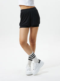 double-layer-activewear-shorts-is322 / Black