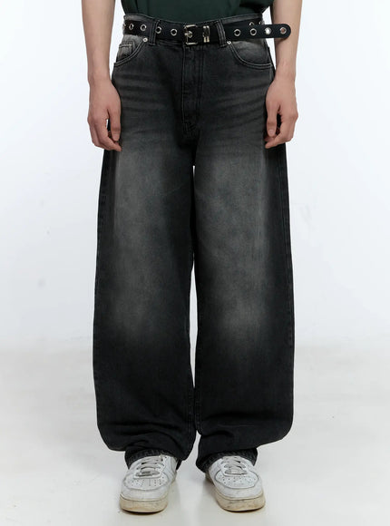 mens-washed-loose-fit-jeans-il529 / Black