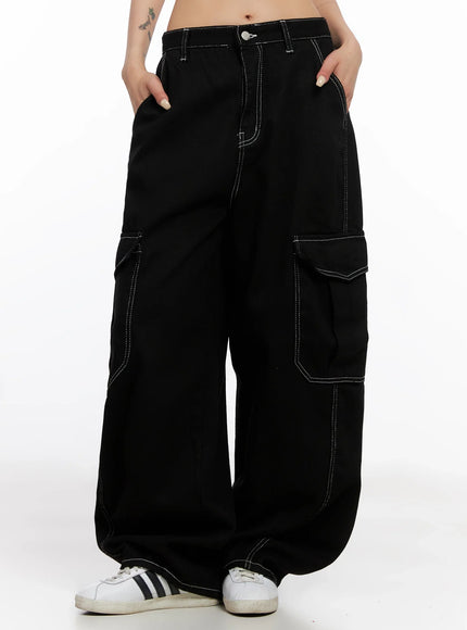 khloe-wide-utility-pants-is515 / Black