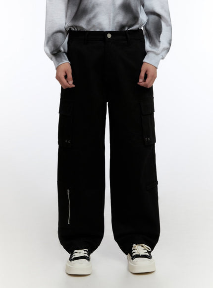 mens-cargo-buttoned-wide-fit-pants-io428 / Black