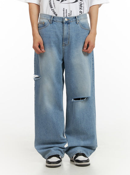 mens-cut-out-baggy-jeans-iu419 / Blue