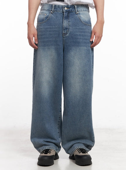 mens-washed-wide-fit-jeans-iy520 / Blue