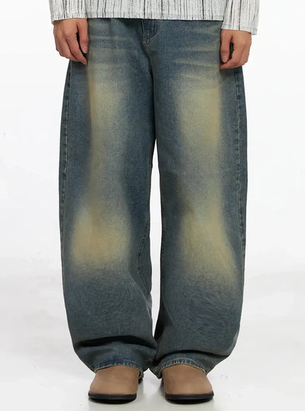 mens-classic-blue-washed-wide-leg-jeans-io516 / Blue