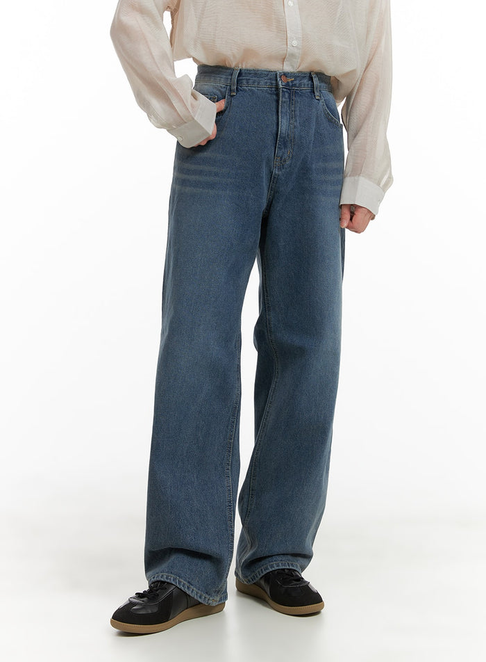 mens-washed-denim-wide-fit-jeans-ia402 / Blue