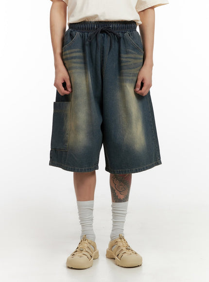 mens-denim-washed-shorts-blue-il404 / Blue