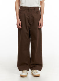 mens-cotton-wide-fit-pants-iy402 / Brown