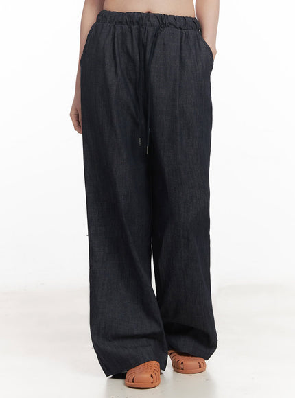 cotton-denim-wide-leg-pants-iy509 / Dark blue