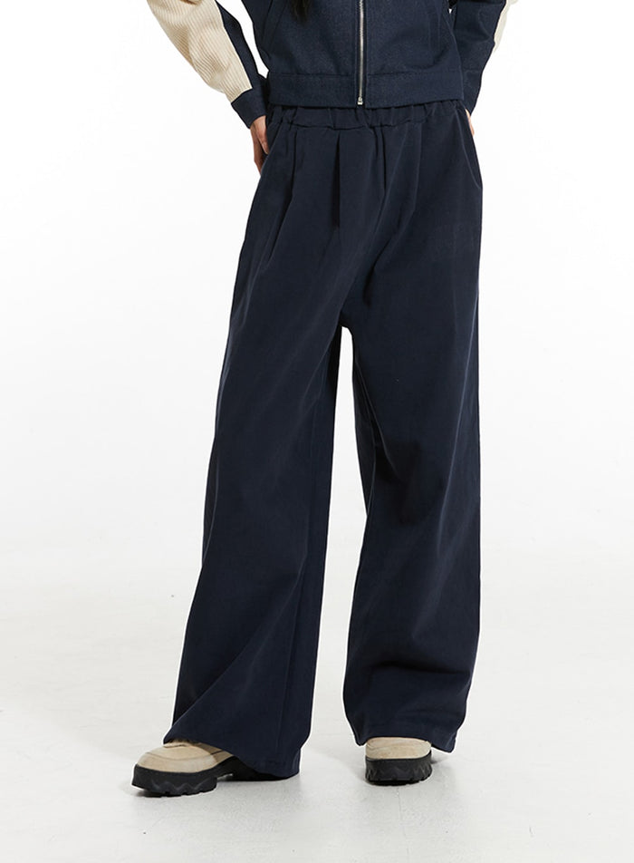 elastic-waistband-pintuck-pants-in308 / Dark blue