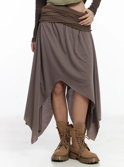 asymmetric-shirred-maxi-skirt-cj515 / Dark brown