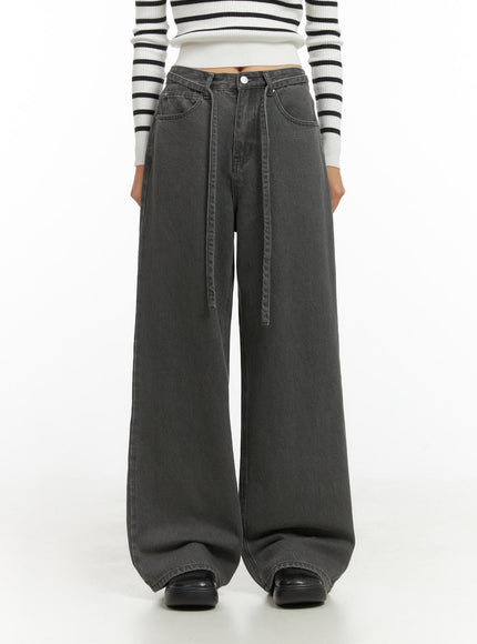 emery-cotton-strap-baggy-jeans-io409 / Dark gray