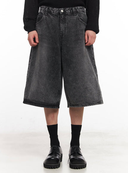 mens-washed-wide-fit-jorts-iy505 / Dark gray