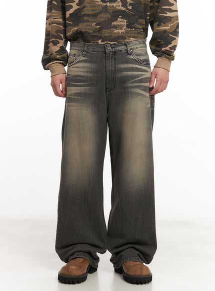 mens-vintage-washed-wide-leg-jeans-im514 / Dark gray