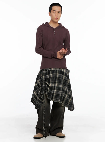 mens-henley-neck-long-sleeve-hoodie-is502 / Dark purple