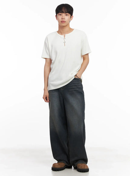 mens-henley-neck-short-sleeve-tee-iu519 / White