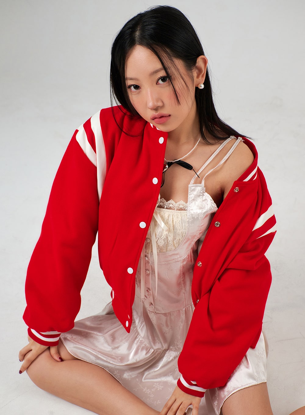 button-bomber-jacket-ij403 / Red