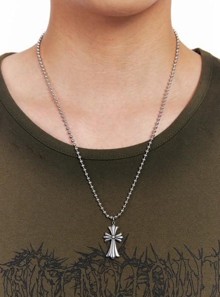 mens-cross-pendant-chain-necklace-ig508 / Silver