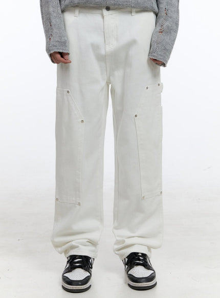 mens-wide-fit-stud-cotton-pants-ig428 / White